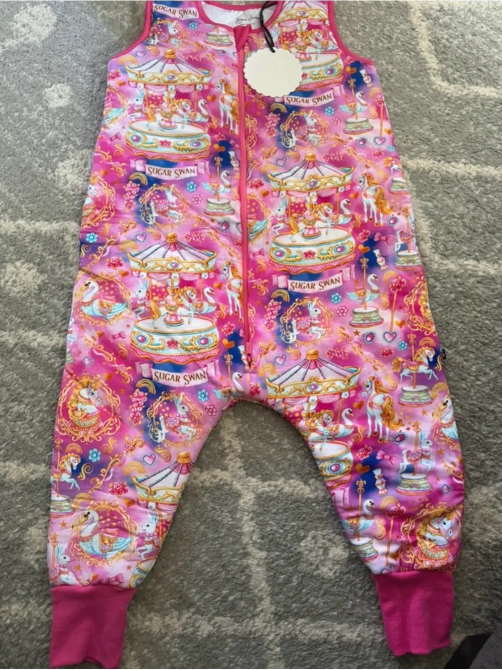 Sugar Swan Pink Carousel Print Kids Sleep Sack Romper